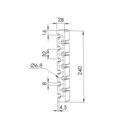Schéma cotes - Profilé aluminium (Barre de 6 m) – Rainure 8 mm – 240x28 mm – Lourd - Elcom shop
