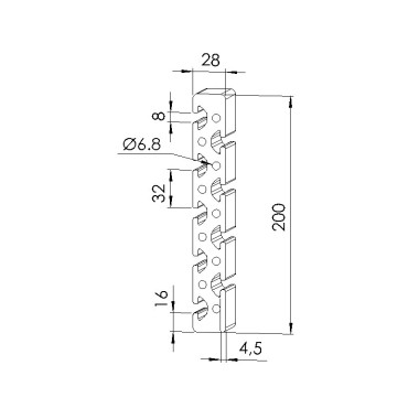 Schéma cotes - Profilé aluminium (Barre de 6 m) – Rainure 8 mm – 200x28 mm – Léger - Elcom shop