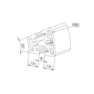 Schéma cotes - Profilé aluminium (Barre de 6 m) - Rainure 8 mm – Section R40/80-30° - Elcom shop