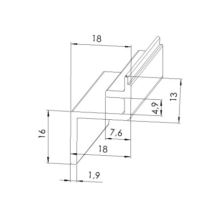 Schéma cotes - Profilé aluminium maintien panneau vitre (Barre de 3 m) – Al - Elcom shop