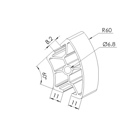 Schéma cotes - Profilé aluminium (Coupe max 6 m) – Rainure 8 mm – Section R30/60-60° - Elcom shop
