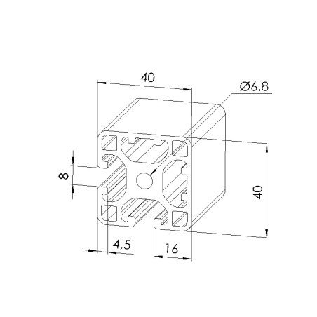 Profilé aluminium (Barre de 6 m) – Rainure 8 mm – 40x40 mm – 2N90 – Léger - Elcom shop