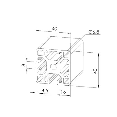 Profilé aluminium (Barre de 6 m) – Rainure 8 mm – 40x40 mm – 2N90 – Léger - Elcom shop