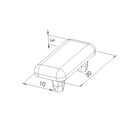 Schéma cotes - Embout profilé aluminium - Rainure 5 mm – Section 20x10 mm - Elcom shop