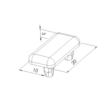 Schéma cotes - Embout profilé aluminium - Rainure 5 mm – Section 20x10 mm - Elcom shop