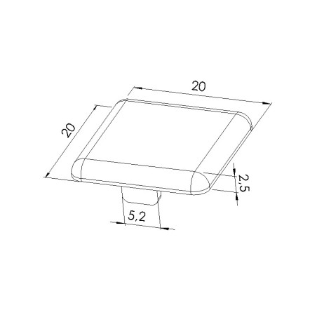 Schéma cotes - Embout profilé aluminium - Rainure 5 mm – Section 20x20 mm - Gris - Elcom shop