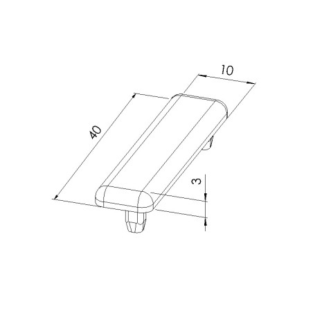 Schéma cotes - Embout profilé aluminium - Rainure 5 mm – Section 40x10 mm - Elcom shop