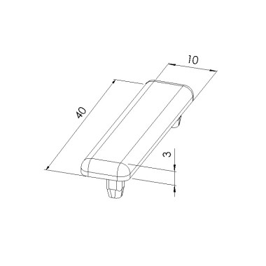 Schéma cotes - Embout profilé aluminium - Rainure 5 mm – Section 40x10 mm - Elcom shop