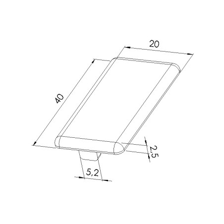 Schéma cotes - Embout profilé aluminium - Rainure 5 mm – Section 40x20mm – Gris - Elcom shop