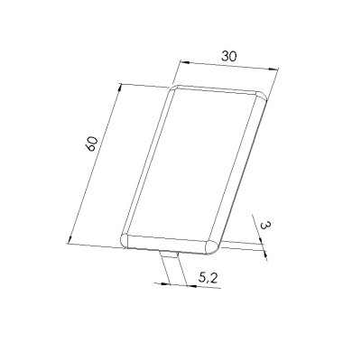 Schéma cotes - Embout profilé aluminium - Rainure 6 mm – Section 60x30 mm - Noir - Elcom shop