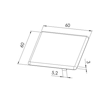 Schéma cotes - Embout profilé aluminium - Rainure 6 mm – Section 60x60 mm - Noir - Elcom shop