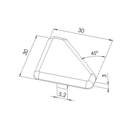 Schéma cotes - Embout profilé aluminium - Rainure 6 mm – Section 30x30-45° - Noir - Elcom shop