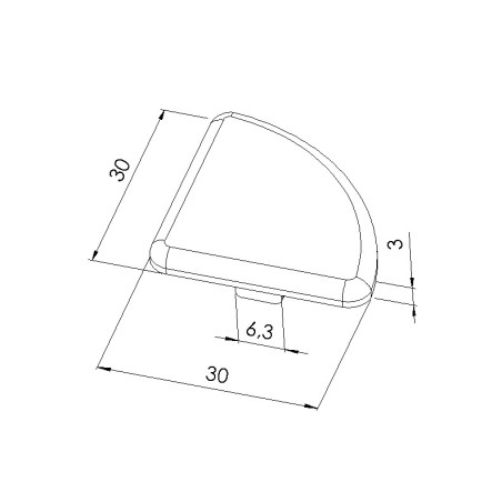 Schéma cotes - Embout profilé aluminium – rainure 6 mm – R30-90° - Elcom shop