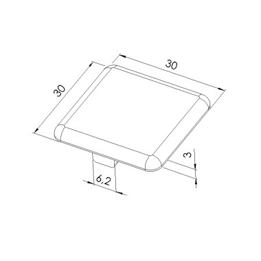 Schéma cotes - Embout profilé aluminium  – Rainure 6 mm – Section 30x30 mm - Gris - Elcom shop