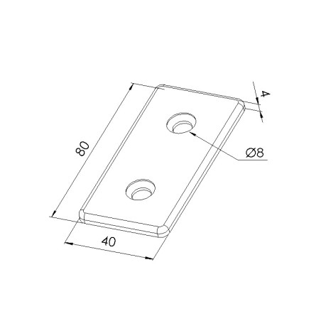 Schéma cotes - Embout profilé aluminium - Rainure 8 mm – Section 80x40 mm – Zn - Noir - Elcom shop