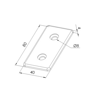 Schéma cotes - Embout profilé aluminium - Rainure 8 mm – Section 80x40 mm – Zn - Noir - Elcom shop