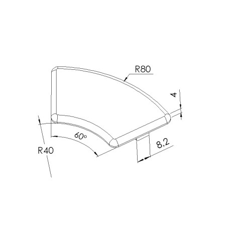 Schéma cotes - Embout profilé aluminium - Rainure 8 mm – Section R40/80-60° - Noir - Elcom shop