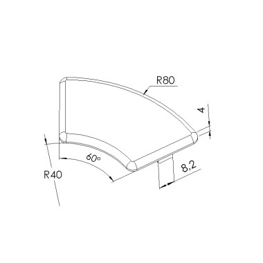 Schéma cotes - Embout profilé aluminium - Rainure 8 mm – Section R40/80-60° - Noir - Elcom shop