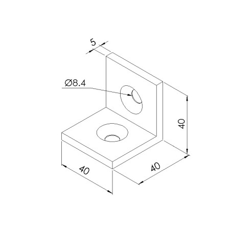 Schéma cotes - Equerre profilé aluminium – Multi-rainure – Section 40x40 mm - Elcom shop