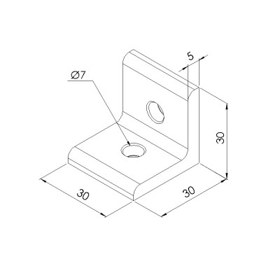 Schéma cotes - Equerre d’assemblage profilé aluminium V2 – Section 30x30 mm - Elcom shop