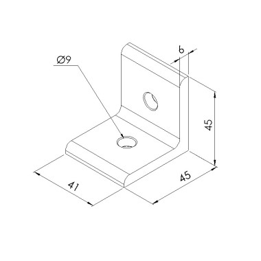 Schéma cotes - Equerre d’assemblage profilé aluminium V2 – Section 45x45 mm - Elcom shop