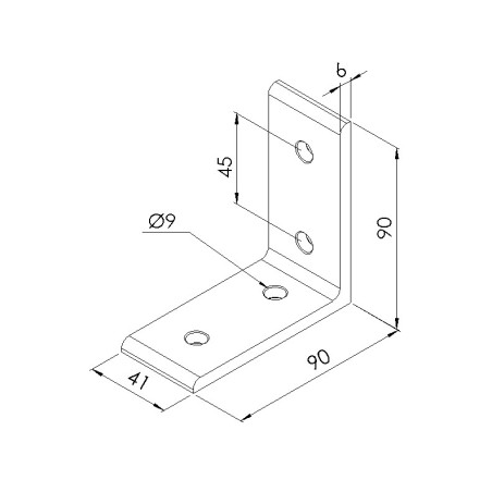 Schéma cotes - Equerre d’assemblage profilé aluminium V4 – Section 45x90 mm - Elcom shop