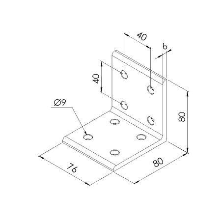 Schéma cotes - Equerre d’assemblage profilé aluminium V8 – Section 80x80 mm - Elcom shop
