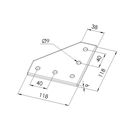 Schéma cotes - Plaque d’assemblage profilé aluminium – Section 120x120 mm – LV1 - Elcom shop