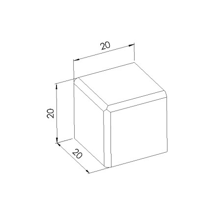 Schéma cotes - Cache raccord d’angle cube profilé aluminium – 5 mm – 20x20x20 mm – Noir - Elcom shop