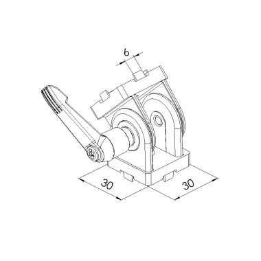 Schéma cotes - Articulation profilé aluminium – à blocage - Rainure 6 mm – 30x30 mm - Elcom shop