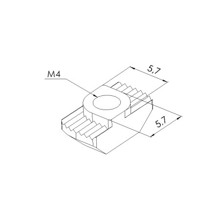 Schéma cotes - Ecrou à tête rectangulaire 6 profilé – Taraudage M4 – rainure 6 mm - Elcom shop