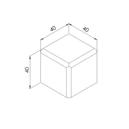 Schéma cotes - Cache raccord d’angle profilé aluminium – 8 mm – 40x40x40 mm – Noir - Elcom shop