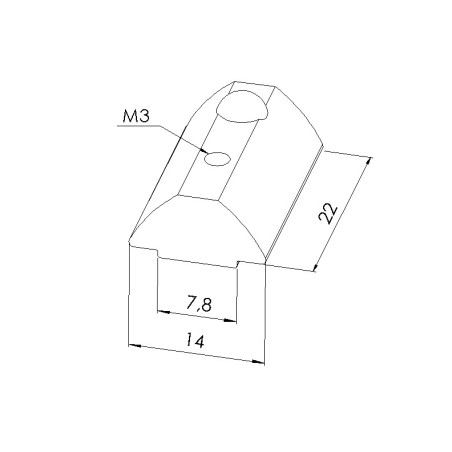 Schéma cotes - Ecrou rainuré profilé aluminium 8 ST - Taraudage M3 - Rainure 8 mm - Elcom shop