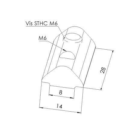 Schéma cotes - Ecrou à blocage profilé aluminium 8 ST - Taraudage M6 - Rainure 8 mm - Elcom shop
