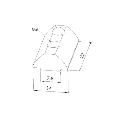 Schéma cotes - Ecrou rainuré Profilé 8 ST– Taraudage M6 – rainure 8 mm – Inox - Elcom shop