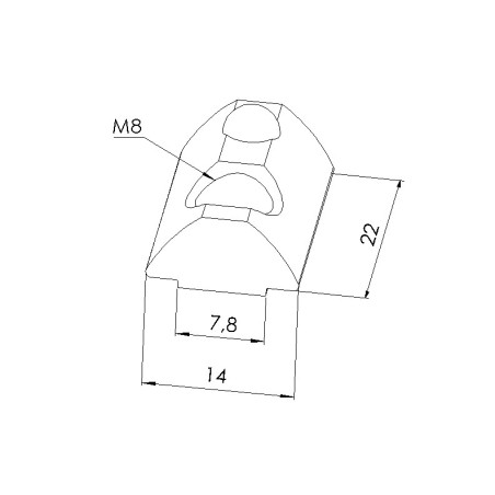 Schéma cotes - Ecrou rainuré inox Profilé 8 ST– Taraudage M8 – rainure 8 mm - Elcom shop