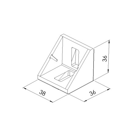 Schéma cotes - Equerre profilé aluminium – Rainure 8 mm – Section 40x40x40 mm – E - Al - Elcom shop