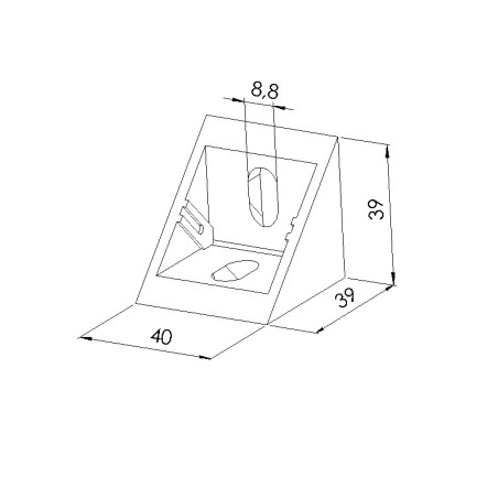 Schéma cotes - Equerre profilé aluminium – Rainure 8 mm – Section 40x40x40 mm - Elcom shop