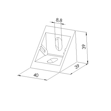 Schéma cotes - Equerre profilé aluminium – Rainure 8 mm – Section 40x40x40 mm - Elcom shop