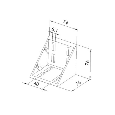 Schéma cotes - Equerre profilé aluminium – Rainure 8 mm – Section 80x80x80 mm - Elcom shop