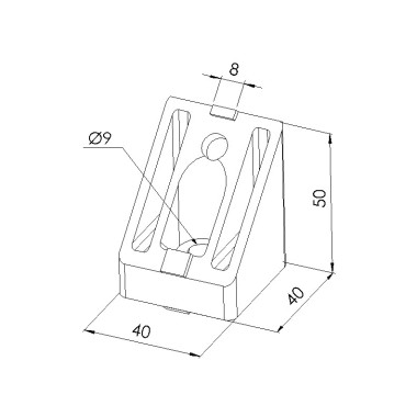 Schéma cotes - Equerre de renfort profilé aluminium – Rainure 8 mm – 40-45° - Elcom shop