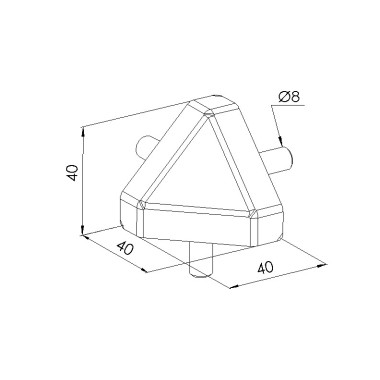 Schéma cotes - Kit raccord d’angle profilé aluminium – Rainure 8 mm – 40x40-45° – Noir - Elcom shop