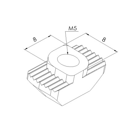 Schéma cotes - Ecrou à tête rectangulaire 8 M5 – Taraudage M5 – rainure 8 mm - Elcom shop