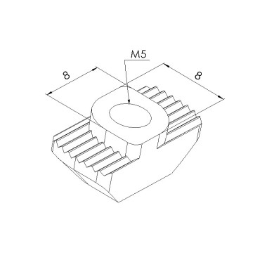 Schéma cotes - Ecrou à tête rectangulaire 8 M5 – Taraudage M5 – rainure 8 mm - Elcom shop