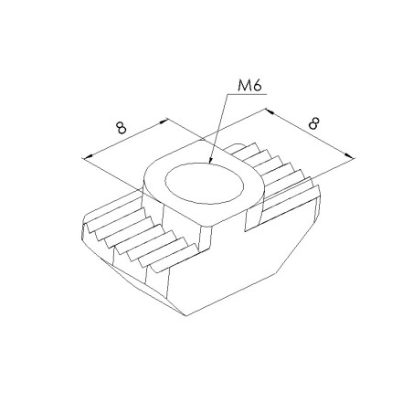Schéma cotes - Ecrou à tête rectangulaire 8 M6, Ht 1,5 mm – Taraudage M6 – rainure 8 mm - Elcom shop
