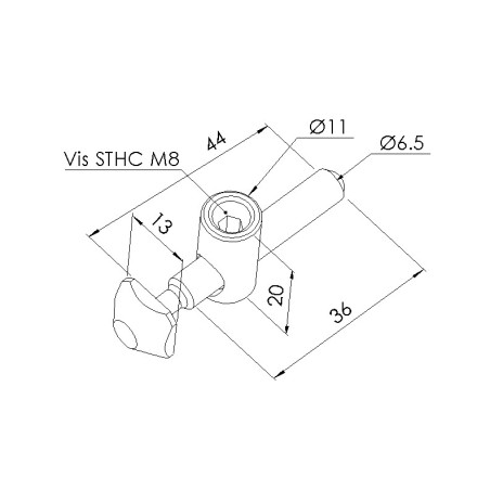 Schéma cotes - Fixation centrale angulaire pliable perpendiculaire profilé aluminium – 8 - Elcom shop