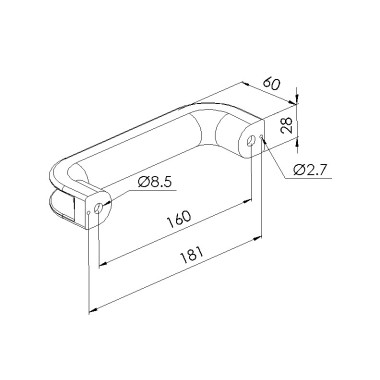 Schéma cotes - Poignée PA 160 – Profilé alu - Elcom shop