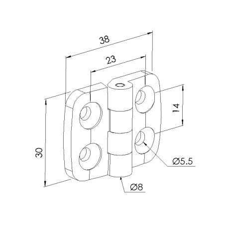 Schéma cotes - Charnière profilé aluminium – 20x20 – Inox – Indégondable - Elcom shop