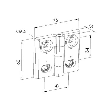Schéma cotes - Charnière profilé aluminium – 2D Zn - Horizontal - Elcom shop