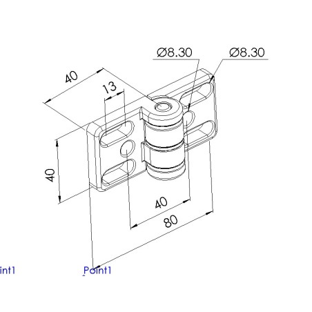 Schéma cotes - Charnière profilé aluminium – Rainure 8 mm – Section 40 mm - Elcom shop